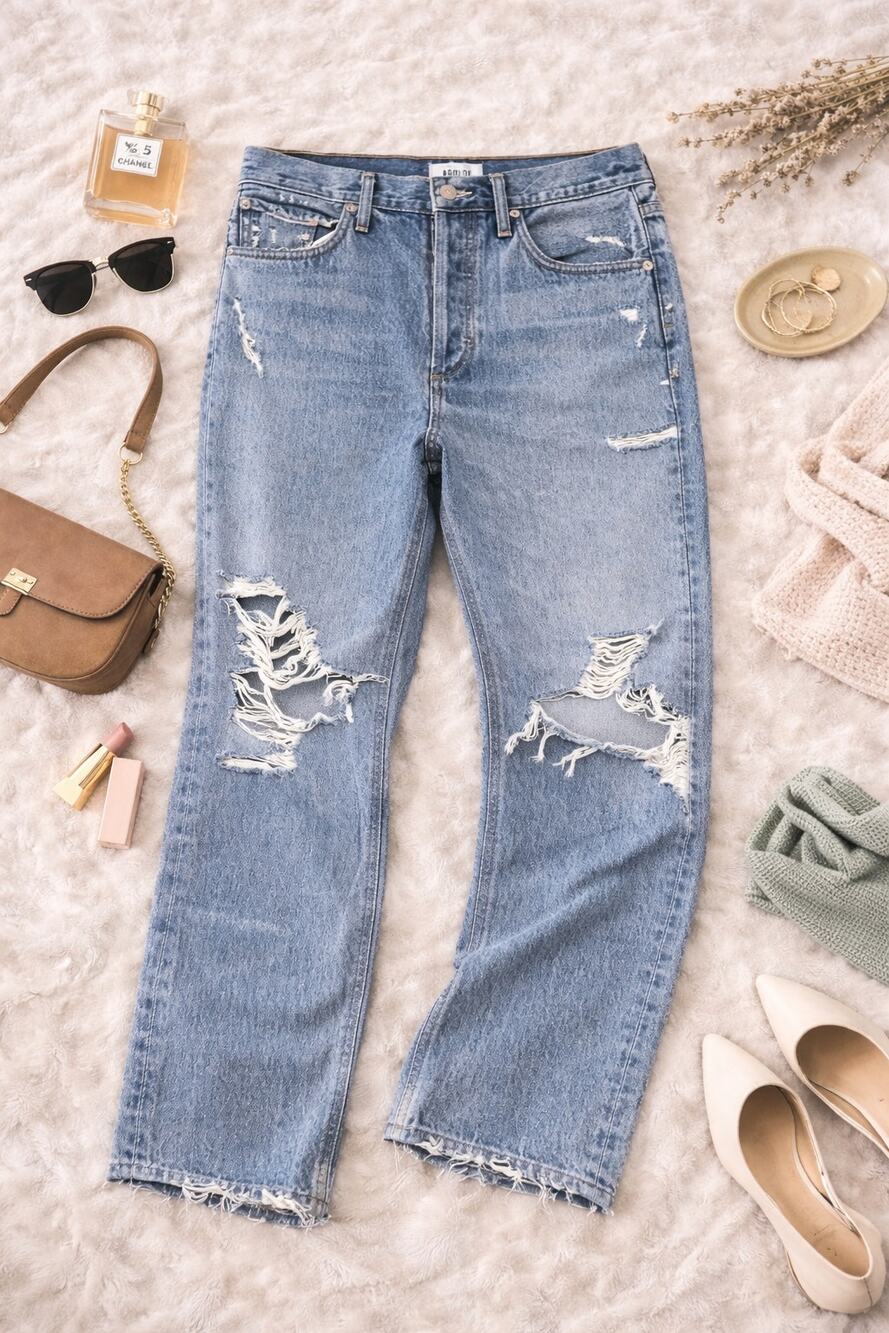 AGOLDE Women's 90’s Mid Rise Loose Fit Jeans Destroyed Rigid Denim Fall Out 25